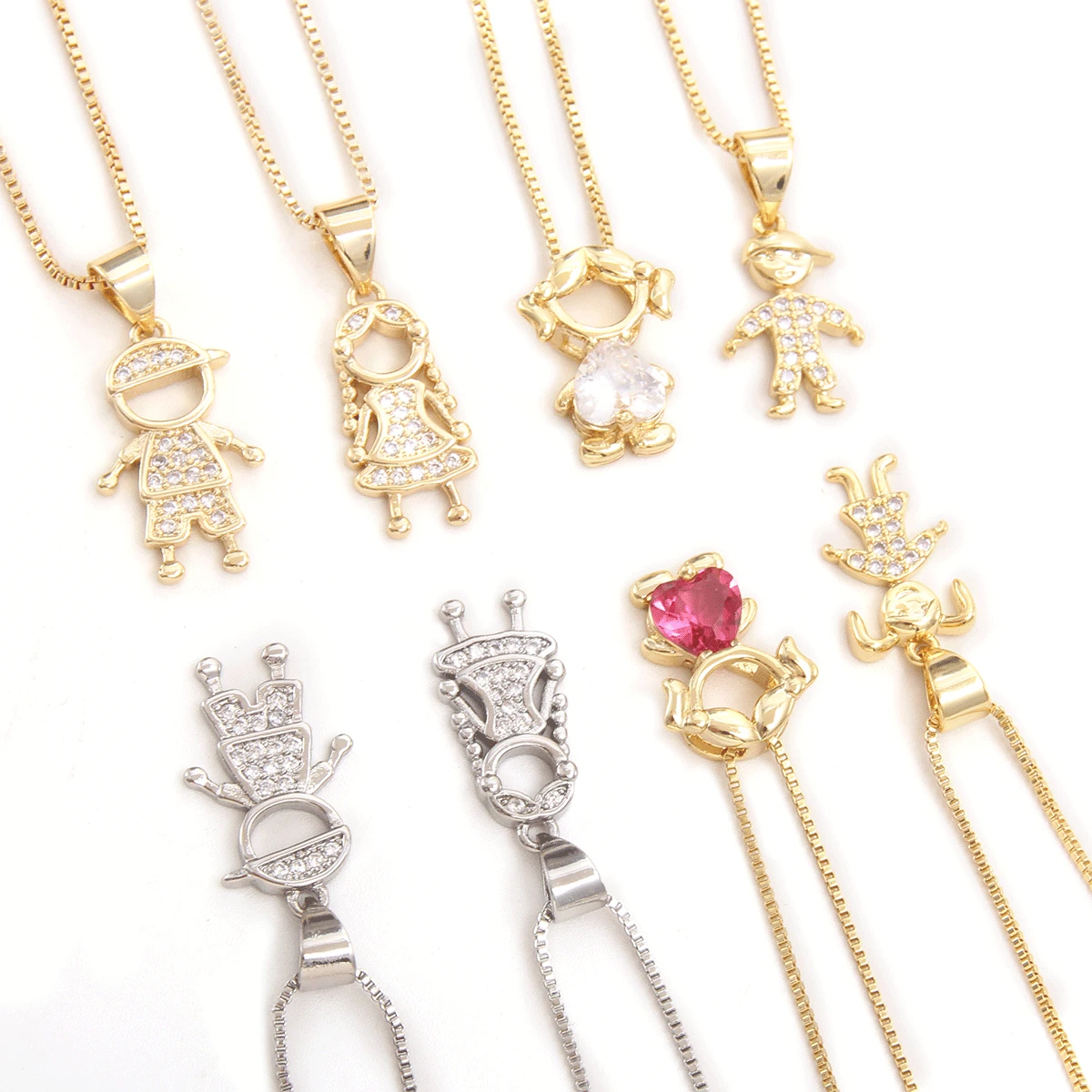 

MHS.SUN Cute Style Mosaic Zircon Cartoon Boy/Girl Pendant Necklaces Fashion Women Gold Plated Choker Collar CZ Jewelry