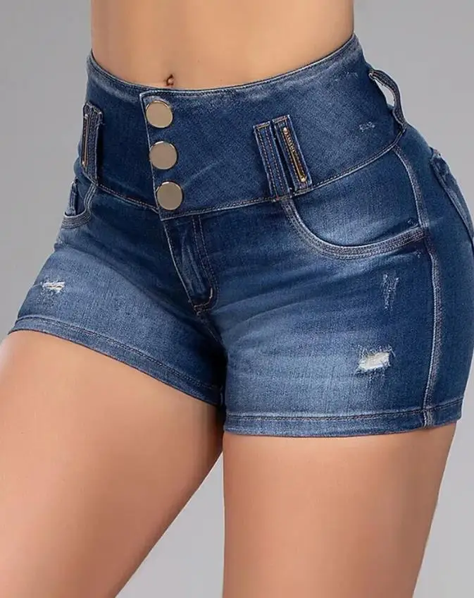 

2022 модные новые женские повседневные джинсовые шорты с разрезом и пуговицами