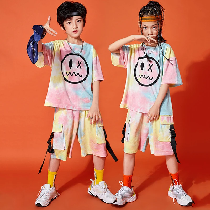 

Summer Hip-Hop Street Dance Clothing Short Sleeves Loose Tops Shorts Boys Casual Sport Wear Girls Jazz Performance Outfit