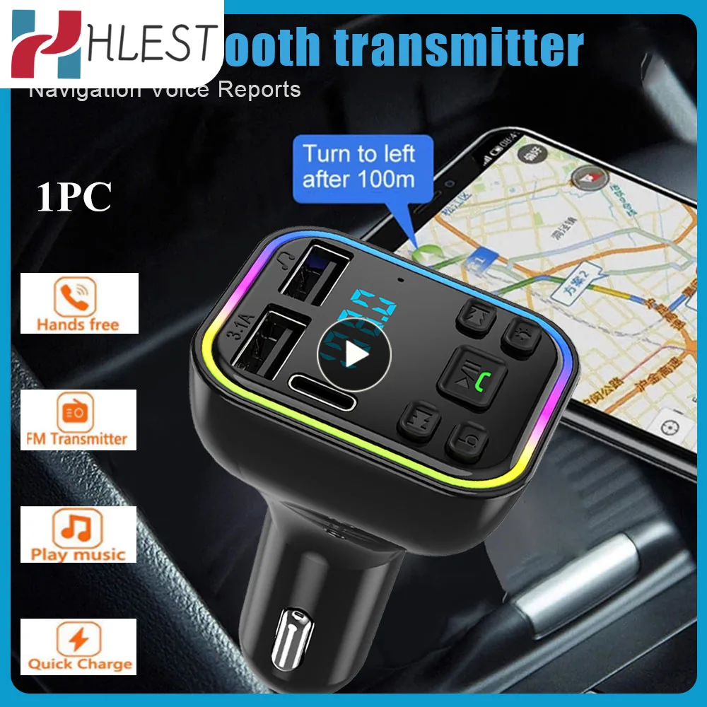 

1PC Car Bluetooth 5.0 FM Transmitter PD Type-C Dual USB 3.1A Fast Charger Adapter Colorful Light Handsfree MP3 Modulator Player