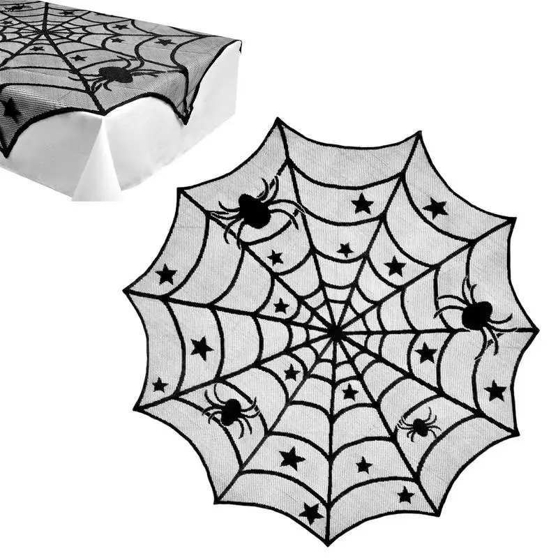 

Spiderweb Lace Table Cover Decorative Spider Cobweb Table Cloth Black Spider Web Lace Tablecloth Festive Party Halloween