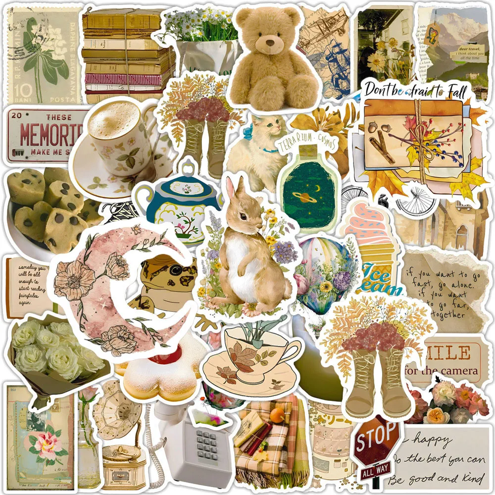 

50/100Pcs Retro Literary Aesthetic Graffiti Stickers Phone Luggage Laptop Scrapbooking Wall Guitar DIY Comics Sticker Party Gift