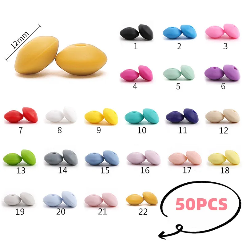 

50pcs/lot 12mm Silicone Spacer Beads for DIY Charms Newborn Nursing Accessories Necklace Pacifier Chain Teething Toy BPA Free