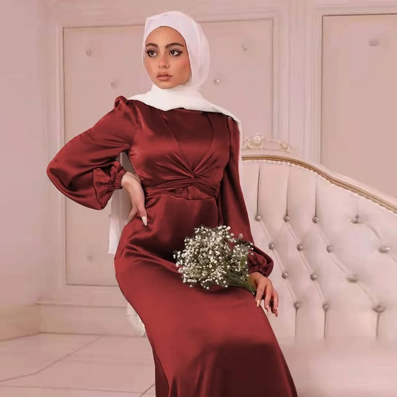 Рамадан мусульманская абайя Женская Повседневная атласная Дубай Турецкая ИД абайя s для женщин мусульманское женское платье