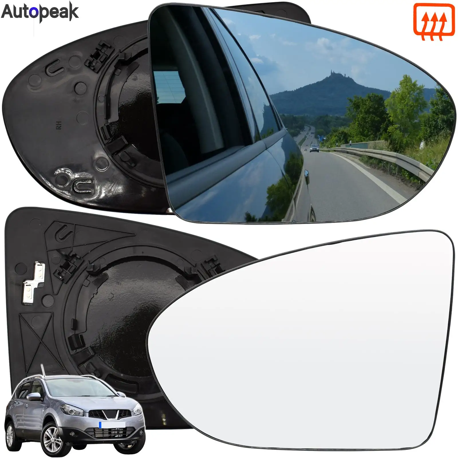 

For Nissan Qashqai +2 / Dualis J10 2007 - 2014 Left Right Door Side Wing Mirror Glass Heated Convex Rearview Rear View Backplate