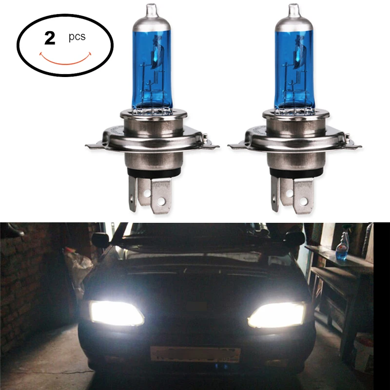 

Urbanroad 2pcs H4 55W 60W Halogen Car Light 6000K High Low Beam Light Headlight Bulb Auto P43T 6000K 12V Xenon White Lamp