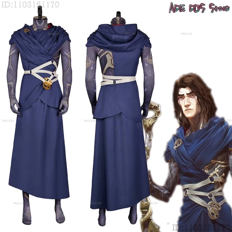Lol TV Arcane S2 Виктор Косплей Костюм Халат с Капюшоном Темно-синий Парик