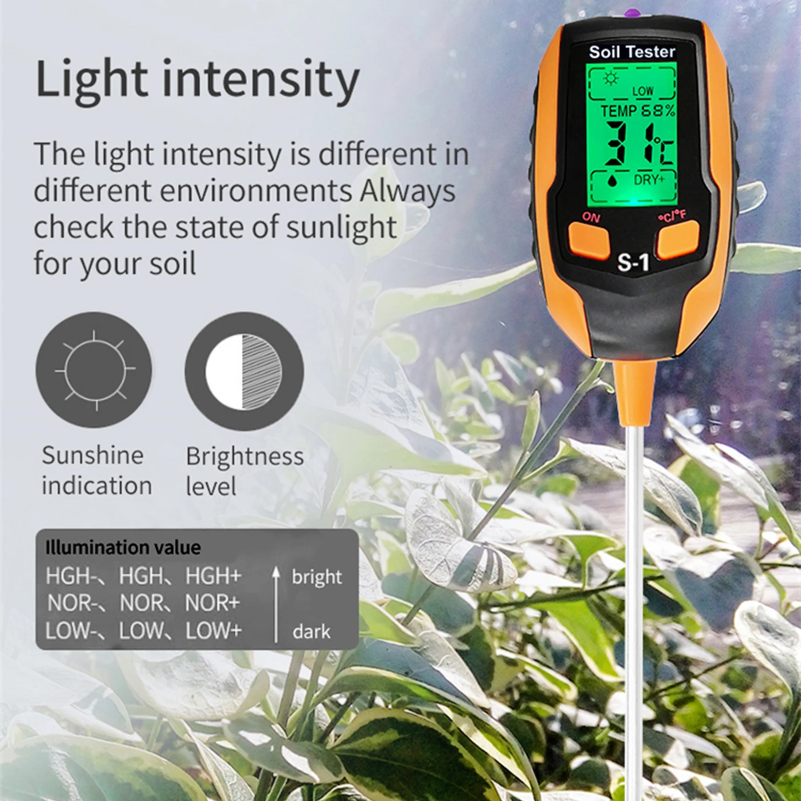 

Четырехв-1 детектор почвы PH тестер садоводства ABS сельское хозяйство простой в использовании цифровой температуры растений/влажности почвы...