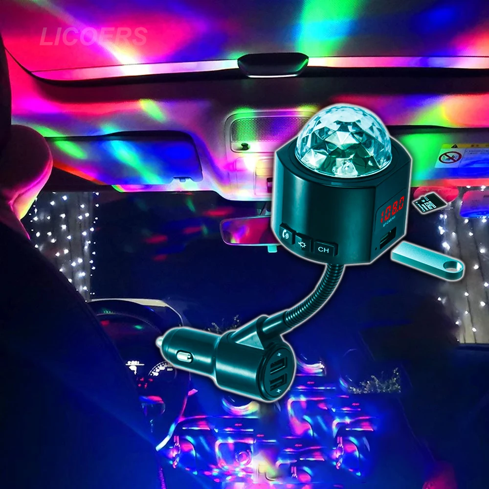 

Car Charger 3 USB Bluetooth MP3 Player DJ RGB Mini Colorful Music Sound LED USB-C Atmosphere Lamp Handsfree Calling Fast Adapter