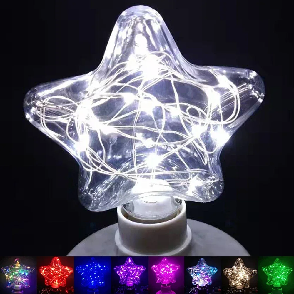

3D медная проволока звезда Светодиодная лампа E27 1,2 Вт 110 В 220 в 85-256 в красочная винтажная Ночная Искусственная елка праздничное украшение для вечеринки