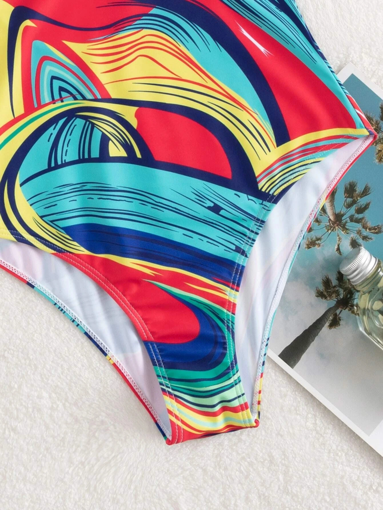 Tropical Print Knot Side Belted One Piece Swimsuit Women Push Up Swimwear 2023 New Stitch Detail Monokini Beach Bathing Suit