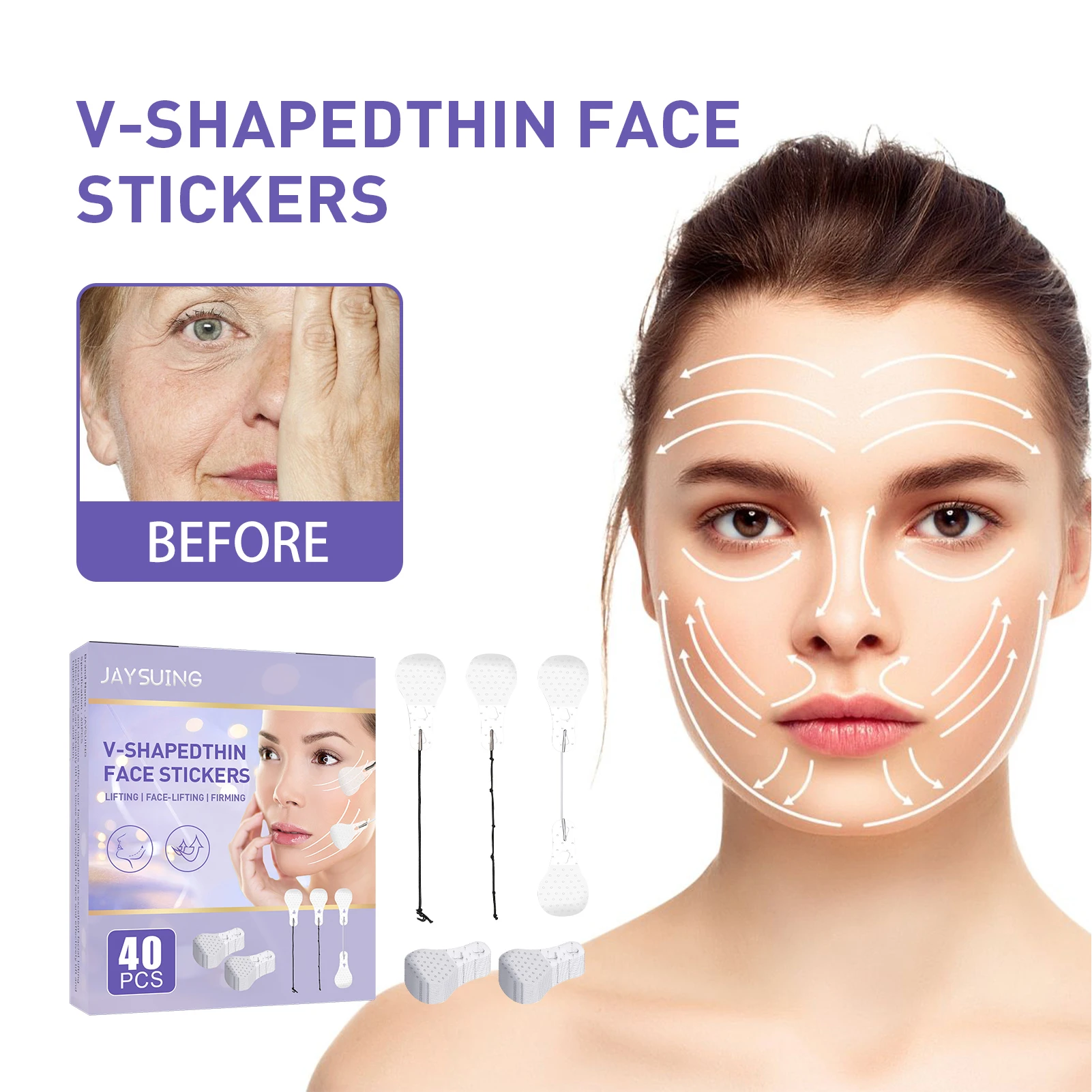 

40 шт., невидимые наклейки для подтяжки лица, 3 шт.