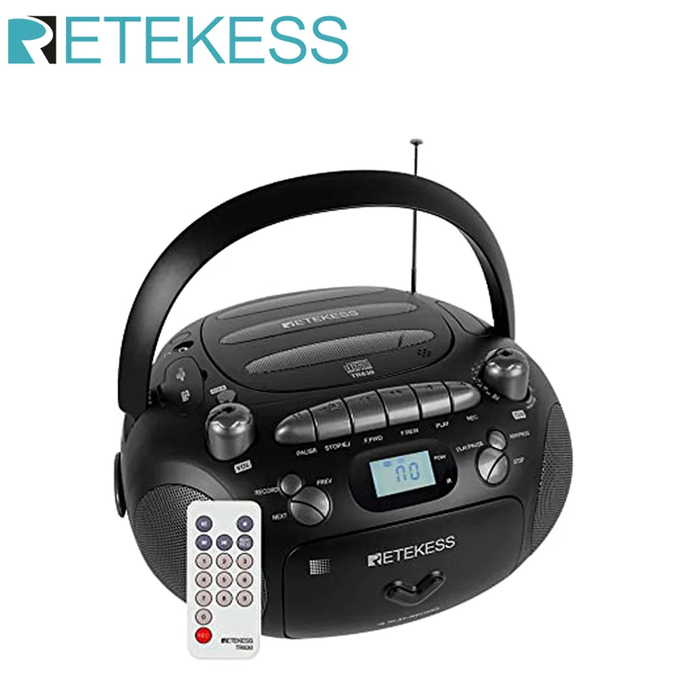 RETEKESS TR630 CD Player Boombox Stereo Portable Radio FM AM Cassette Tape 3W Speaker TF USB Recording Remote Control for Home