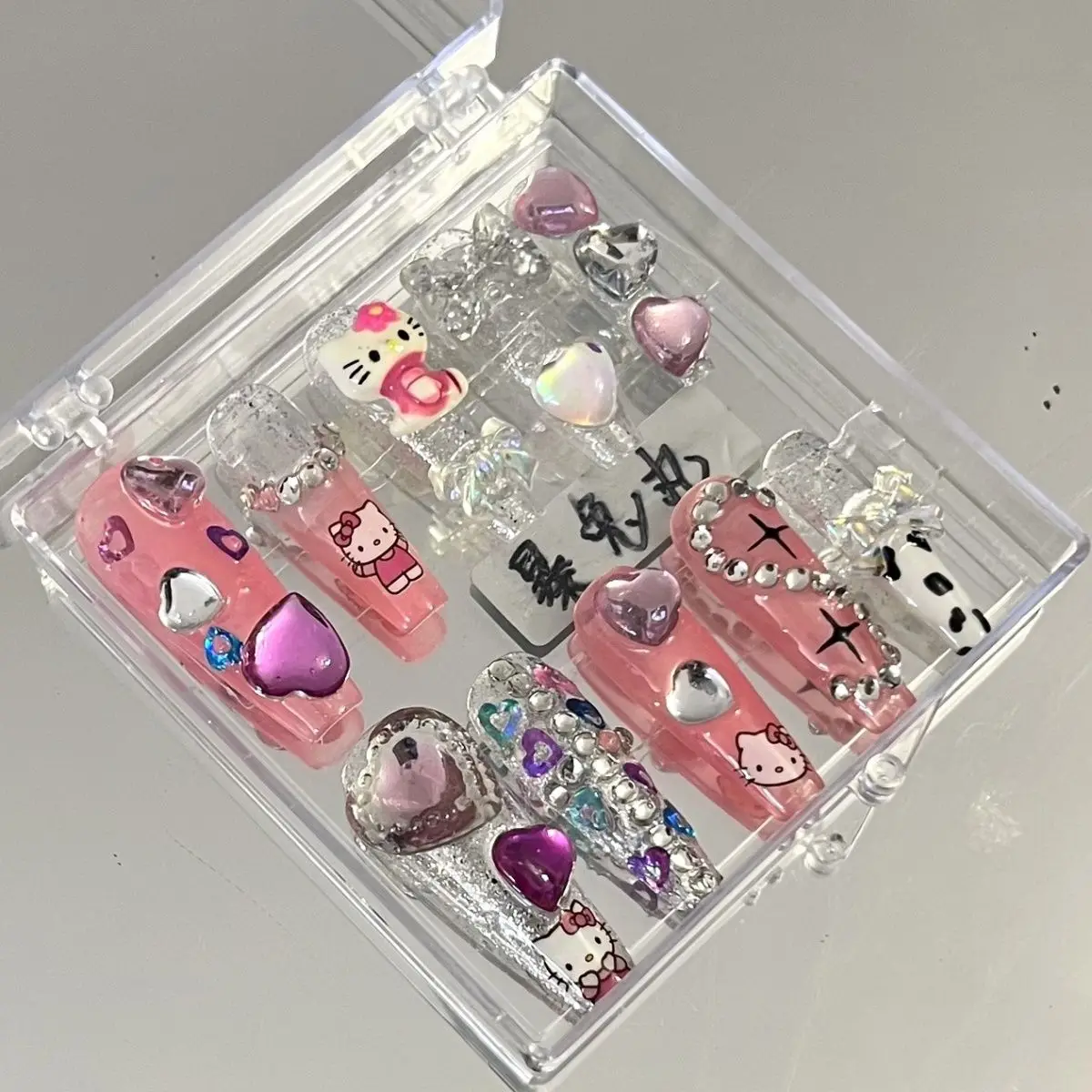 

Kawaii Hellokitty модный крутой Y2K Hottie Nails мультфильм милый супер длинный бриллиантовый Бант Полный Чехол Типсы для ногтей для девочек праздничный подарок