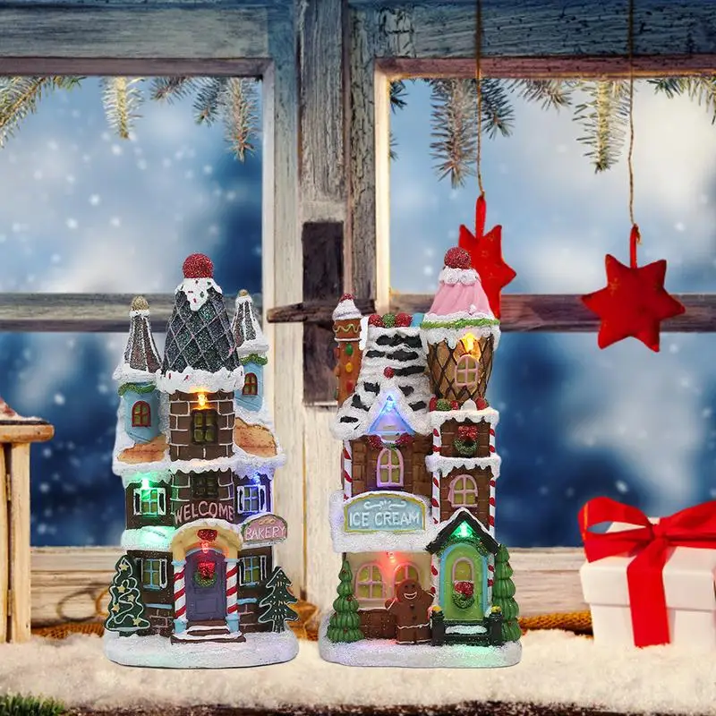 

Рождественские домики, деревня, зима, снег, Рождественская сцена, деревенские дома, коллекционные здания с искусственной елкой для помещений, Рождества