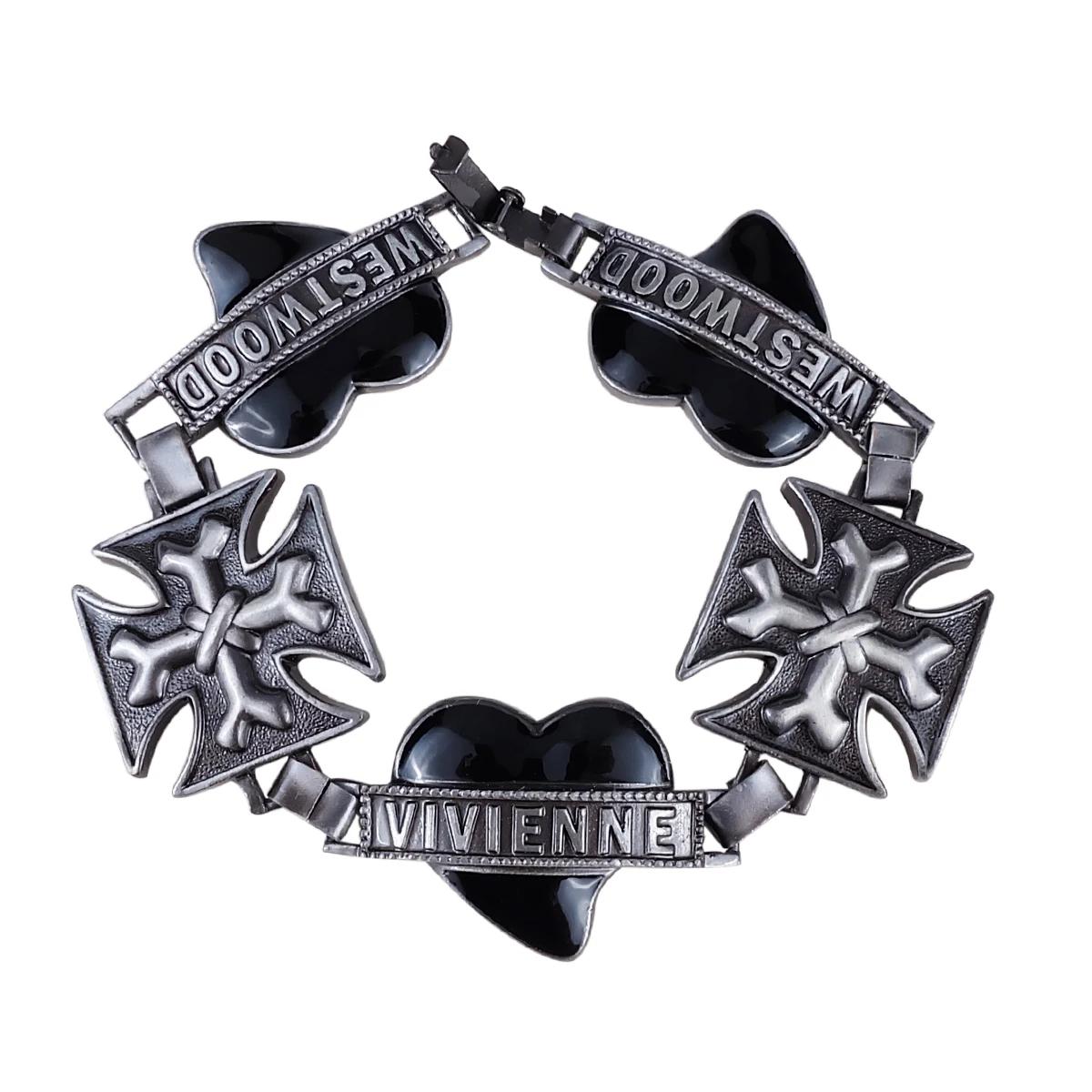 

vivienne westwood Hot Selling Ancient Silver Black Heart Cross Brand Saturn Bracelet 2022 New Hot Selling