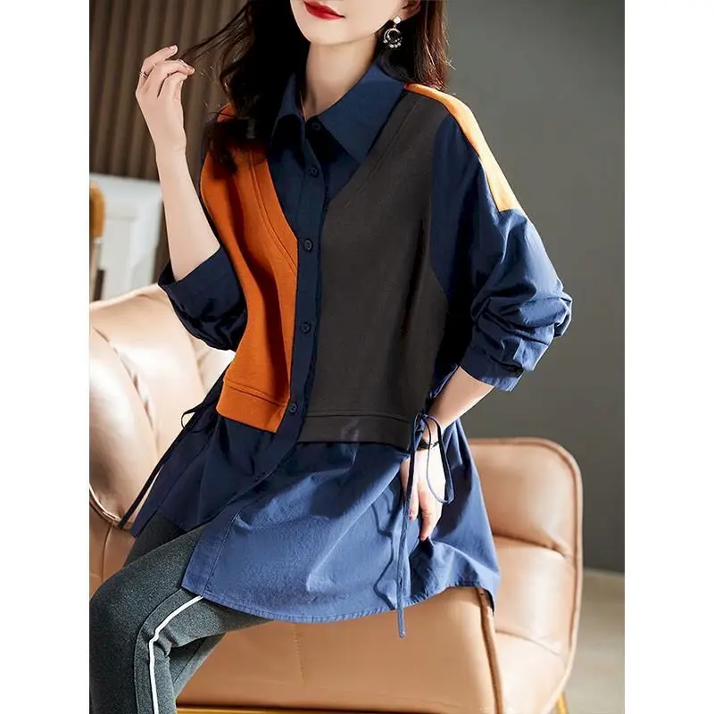 Модные блузки женская вязаная рубашка из двух частей с вышивкой сезон