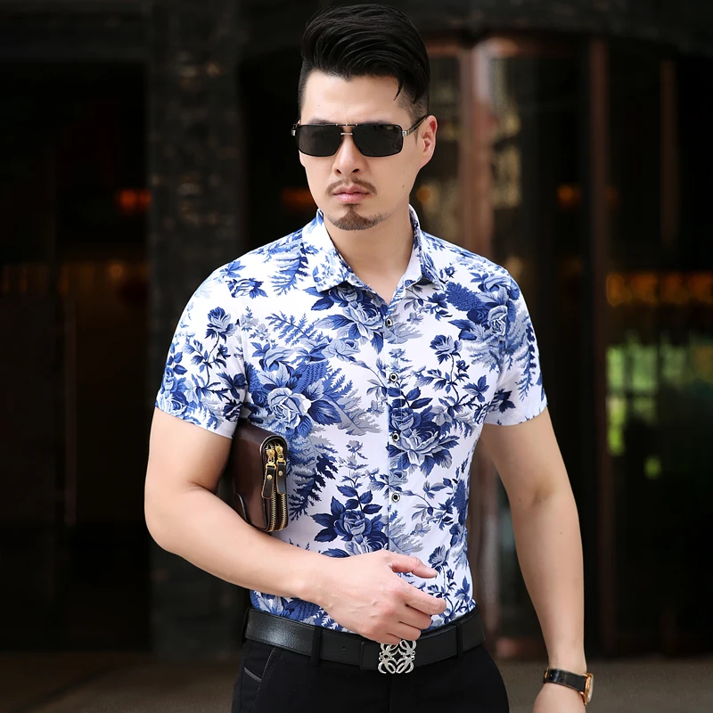 

2022 New Men's Floral Hawaiian Shirt Summer High Quality Breathable Thin Mercerized Cotton Short Sleeve Men Flower Shirt 6XL 7XL