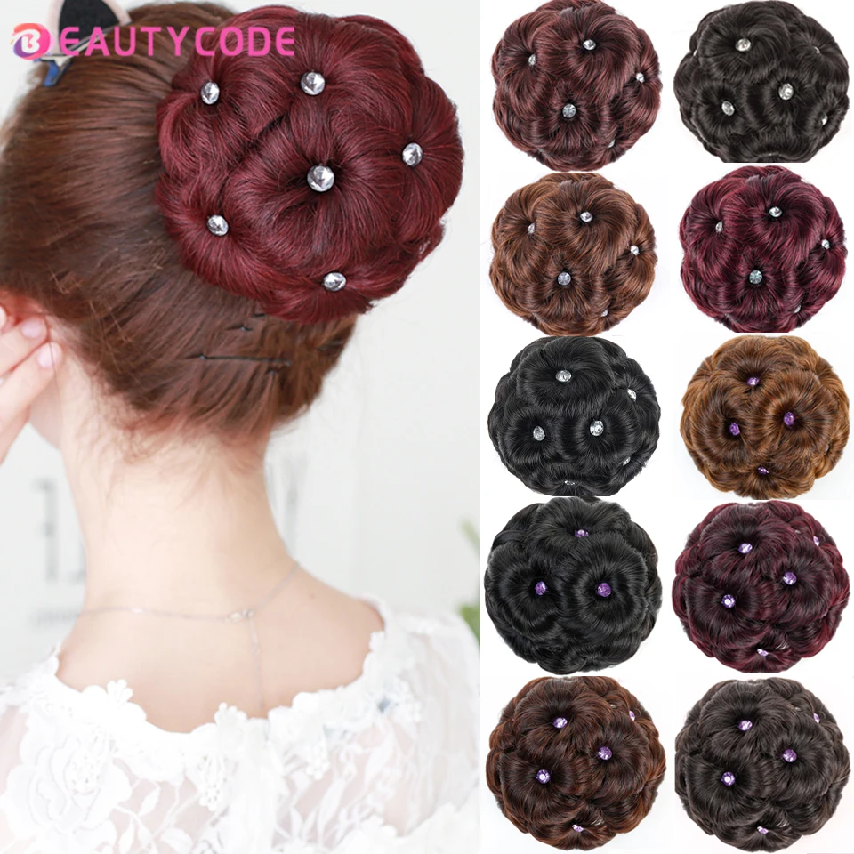 BEAUTYCODE Synthetic Bride hair flower ring bun small bundle curly wig women wig diamond makeup