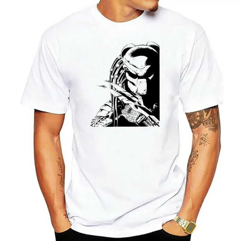 

Футболка мужская повседневная с рисунком хищника, Классическая тенниска с принтом инопланетянина, ТВ, восьмидесяти, белая майка с круглым в...