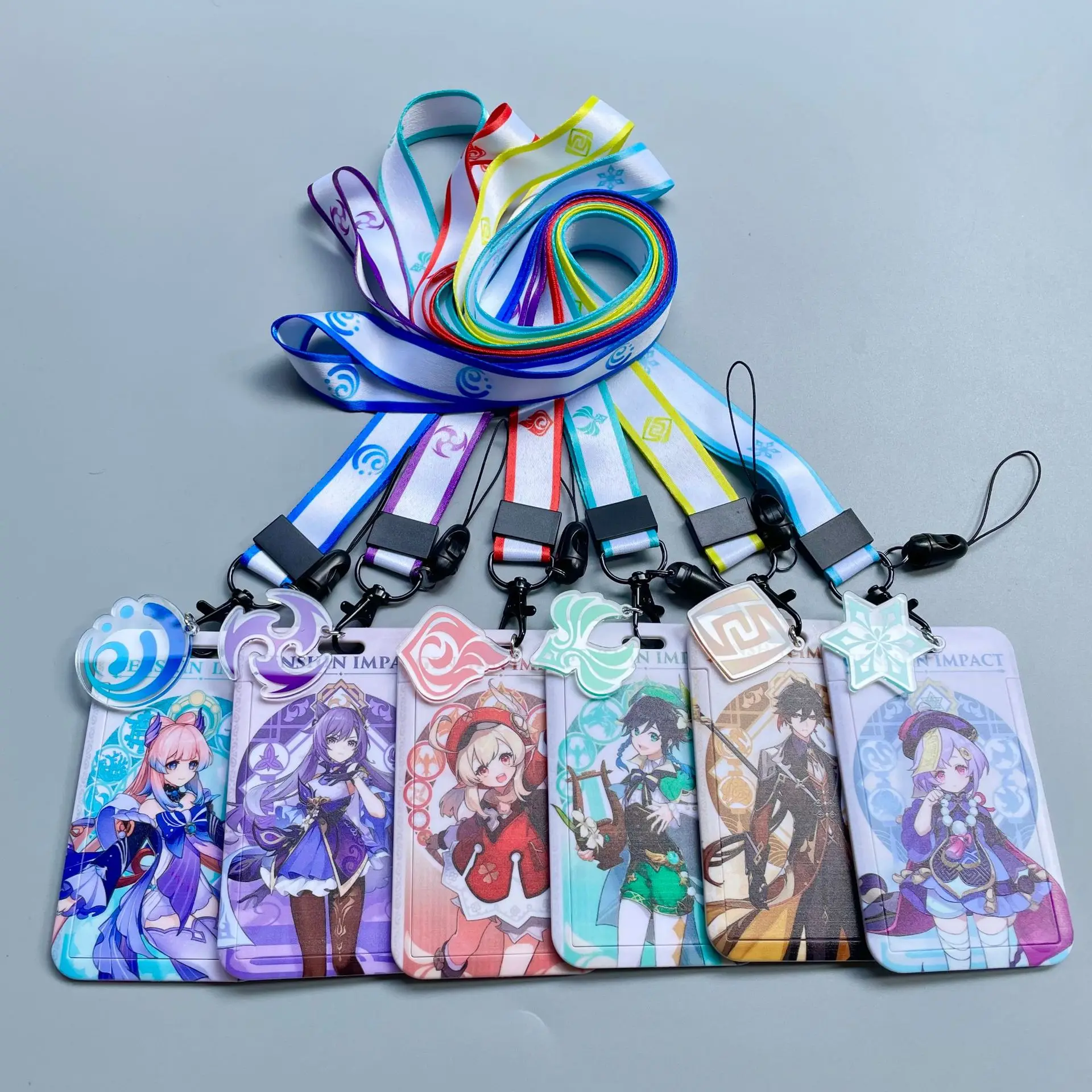

Gaming Genshin Anime Credentials Card Holder with Lanyard Accessorise Key Neck Lanyard Cosplay Badge ID Cards Holders Keychains