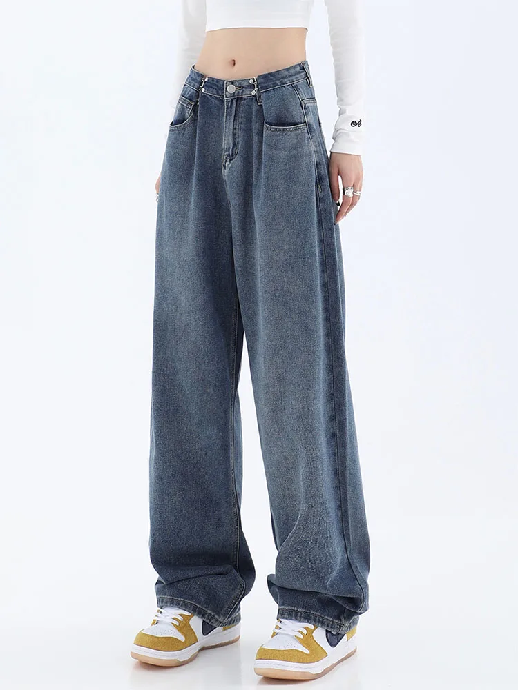 

Blue High Waist Jeans Women Baggy Jeans 2022 Autumn Casual Fashion Straight Leg Pants Trousers Vintage Loose Streetwear Y2k