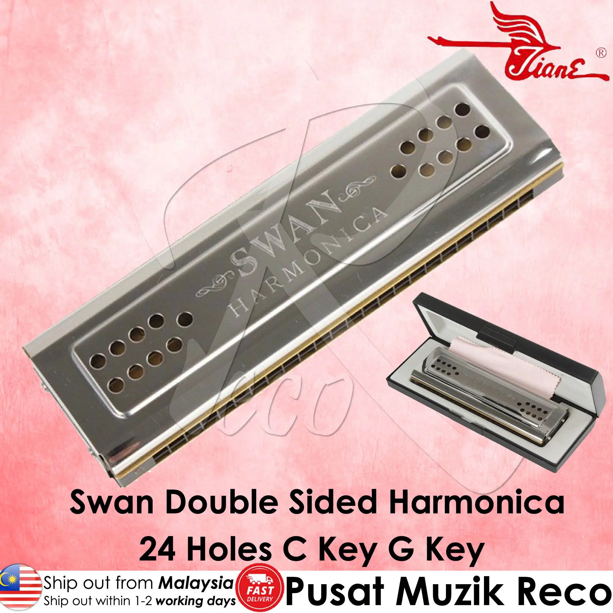 

Swan SW24-12 24 Holes Double Sided Harmonica with Case C Key G Key