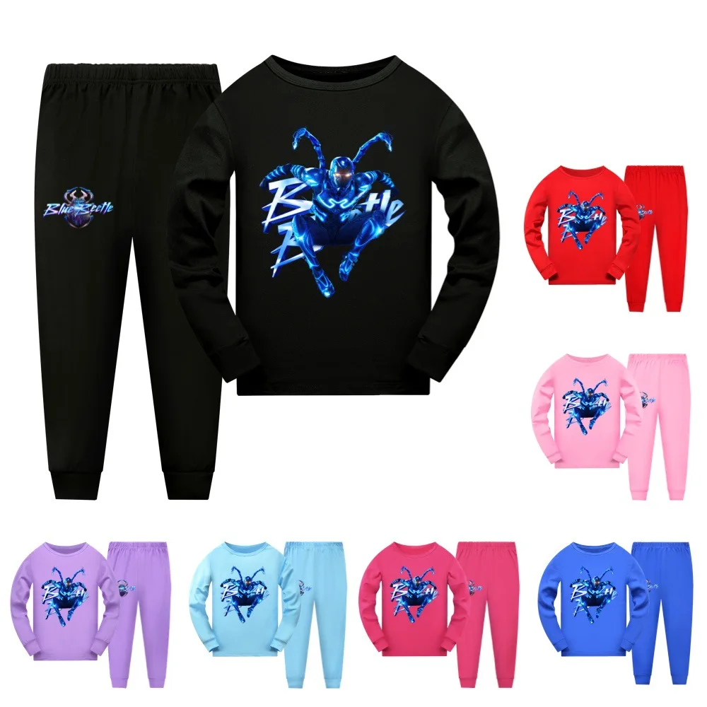 

Kids Pajamas Set Children Sleepwear Cartoon Blue Beetle Pyjamas Pijamas Baby Boys Girls Top Pants Cotton Nightwear Clothes