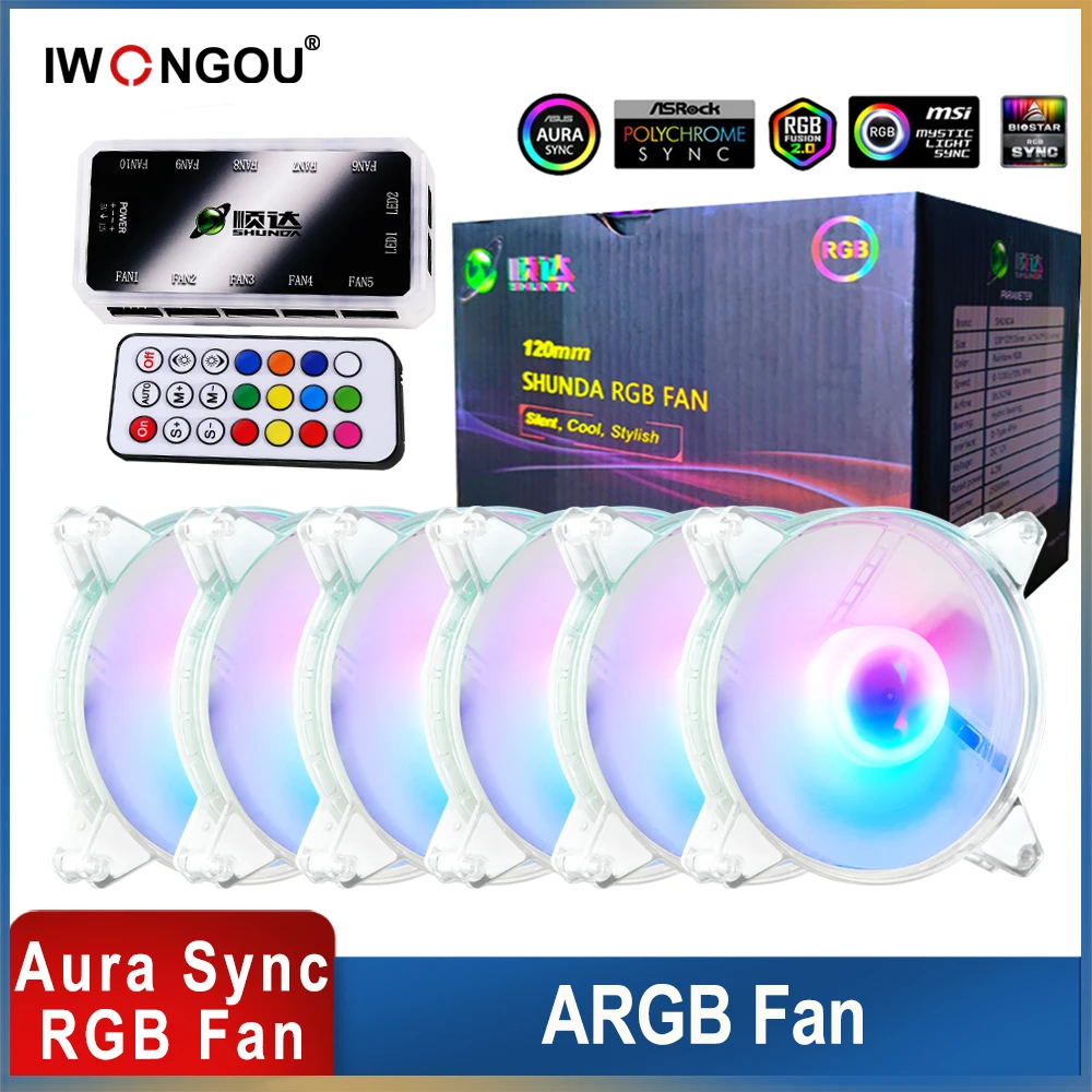 IWONGOU 120mm Fan RGB PC Case Cooling Cooler Adjustable speed Adjust LED 12cm Slient PC Computer Radiator Aura Sync argb Fan