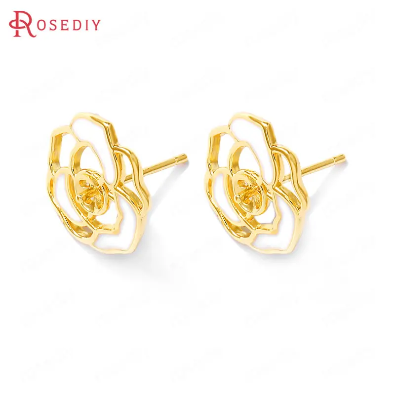 

24K Gold Color Brass Can Fit Half Hole Beads Stud Earrings Pins Earrings Jewelry Making Supplies Diy Findings Accessories