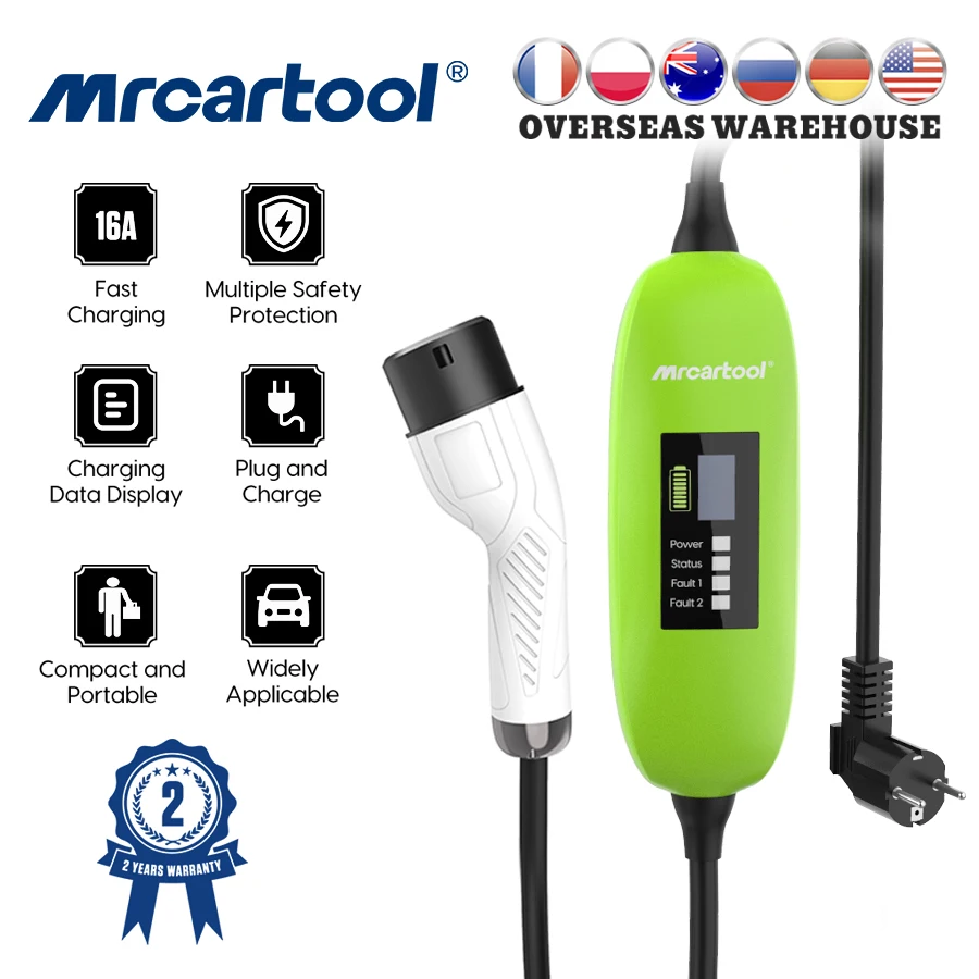 

MR CARTOOL S300 Portable EV Charger Box J1772 16A Plug 5M Type2 Type1 Electric Vehicle Charging Adapter For Electric Car