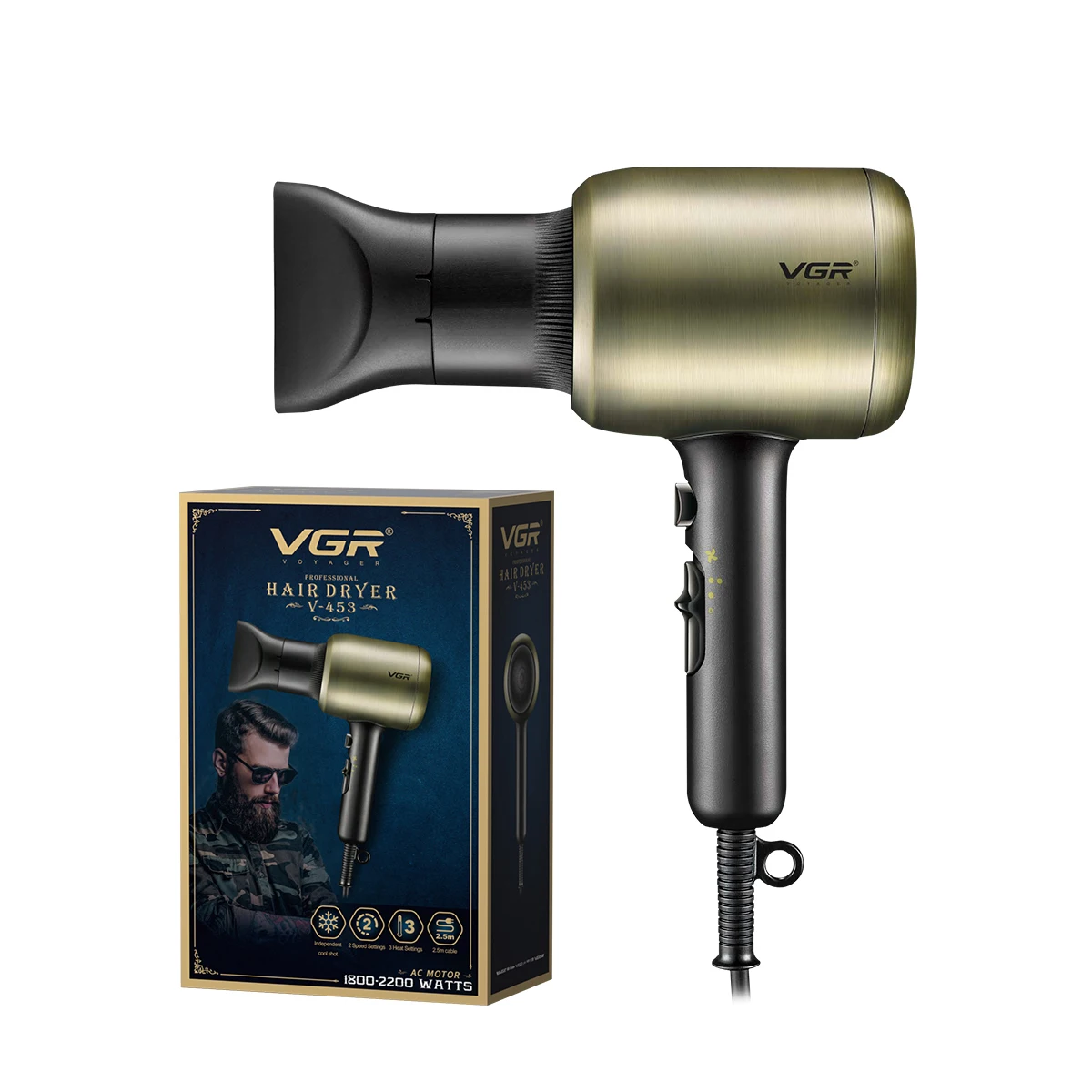 

V-453 Electric Hair Dryer 1800-2200W Powerful Electric Blow Dryer High Speed Salon Overheating Protection Hair Dryer
