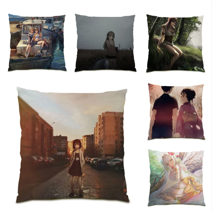 

Velvet Fabric Decorative Cushion Covers Anime Pattern 45x45 Cushions Covers Stylish Polyester Linen Living Room Decoration E0710