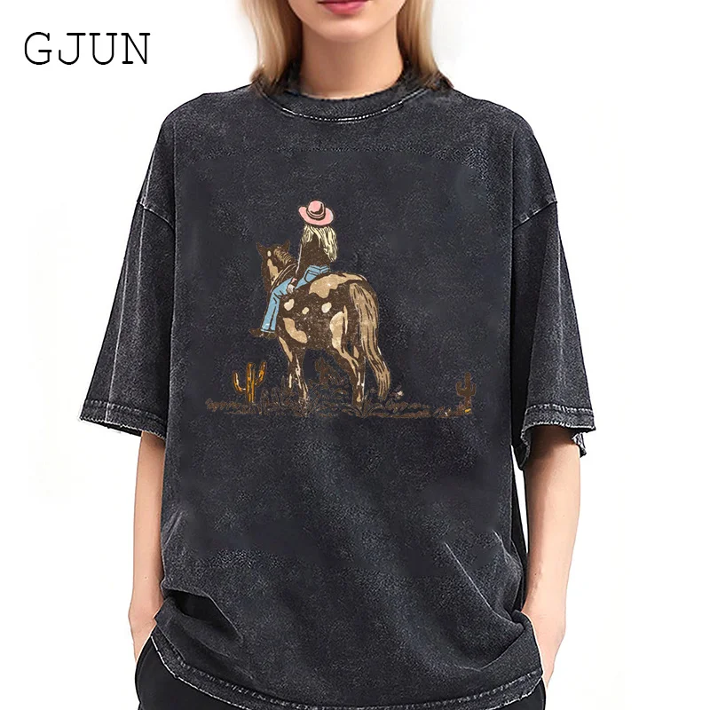 

Retro Vintage Cowgirl Graphic T-Shirts Women 2023 Classic Cotton O Neck Short Sleeve Women's Tees Streetwear Y2k Overzied Tops