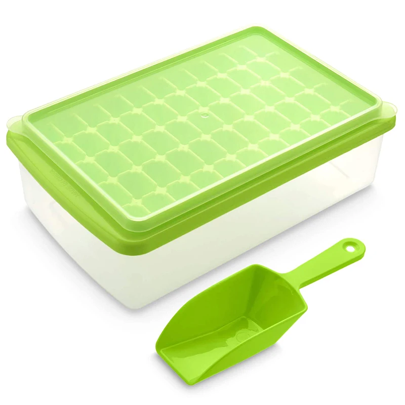 

Ice Square Tray With Lid And Bin 55 Mini Nuggets Ice Tray For Freezer Comes With Ice Container, Scoop And Cover