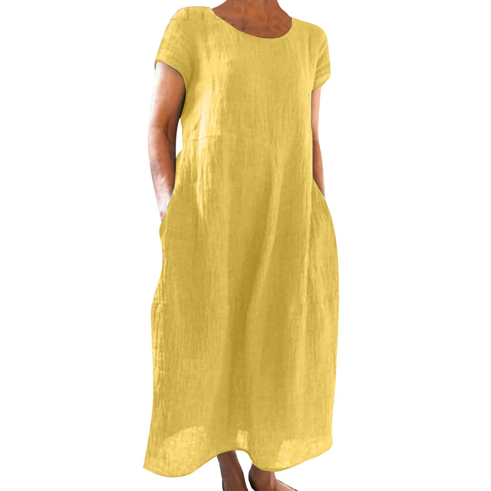 Однотонное свободное повседневное длинное платье женское летнее платье-макси из