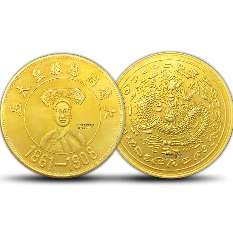 

Китай, Импресса дауса династии Цин, Золотой Реплика, памятная монета Loong/Павлин/Сычуань, медаль для домашнего декора 1861-1908, подарок