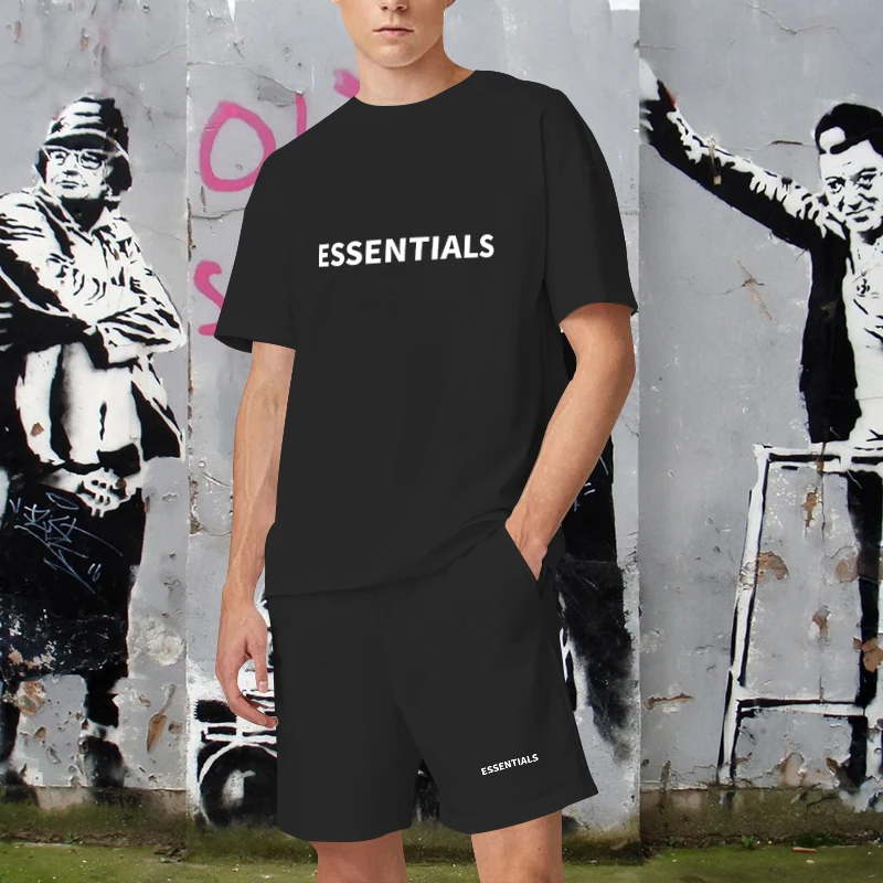 Essentials T-Shirts Shorts Set Cotton Summer Casual Man Clothing Sportwear Oversized  Luxury Brand Men's Tracksuit 2 Piece Suits