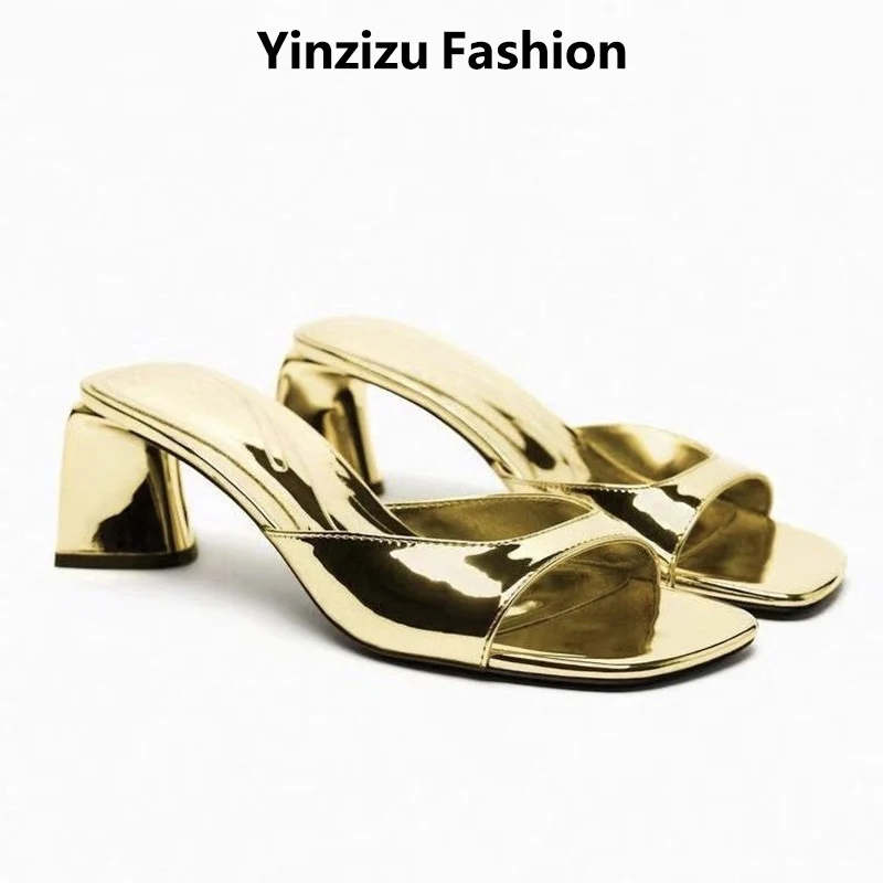 

Summer High Heel Sandals Women 2023 Square Toe Elegant Slippers Ladies Open Toe Muller Shoes
