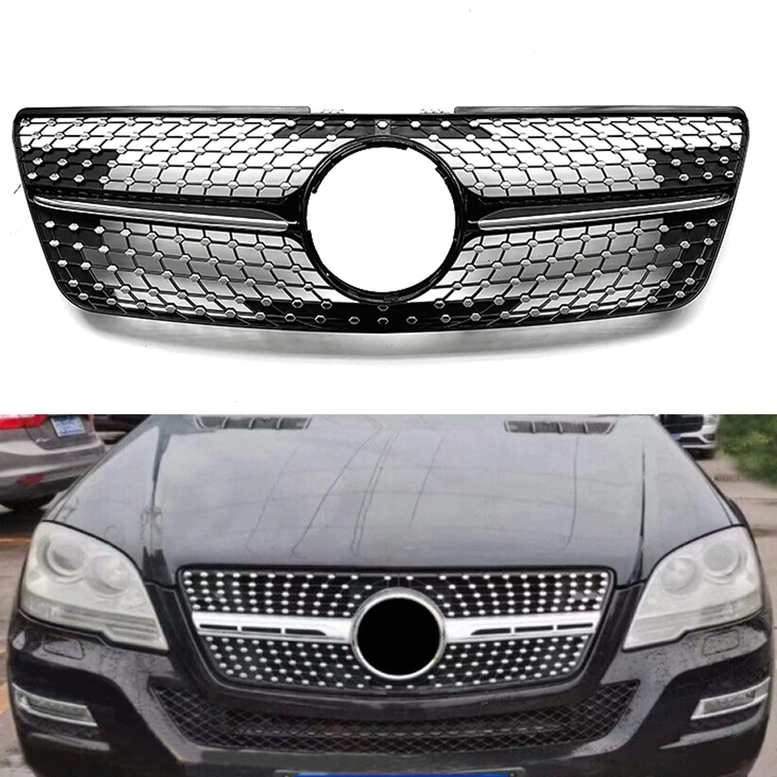 

Grill Front Grille For Mercedes Benz W164 ML Class 2009-2012 ML320 ML350 ML500 Black Diamond Style Upper Bumper Hood Mesh Grid