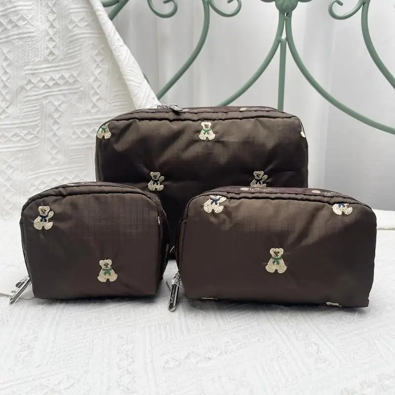 

Модная кофейная женская сумка Lesportsac с вышивкой, легкая Повседневная сумка, сумка с вышивкой в виде медведя, сумка для хранения