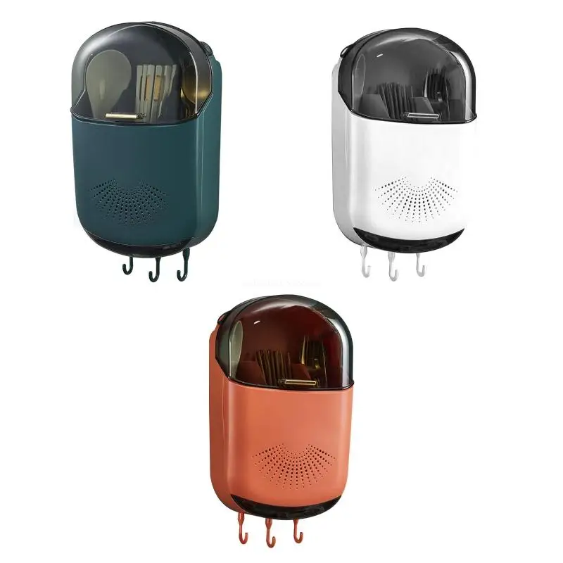 

Hanging Kitchenware Organizer Supply Flatware Drainage Container with Hooks Dropship
