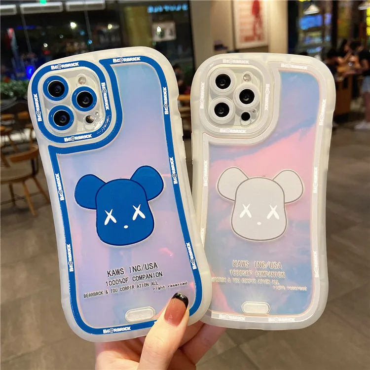 

Laser Cartoon Bear Phone Anti Falling Protective Case for IPhone11 12 13 Pro Max Mini X XR 7 8 Plus SE Cover Transparent