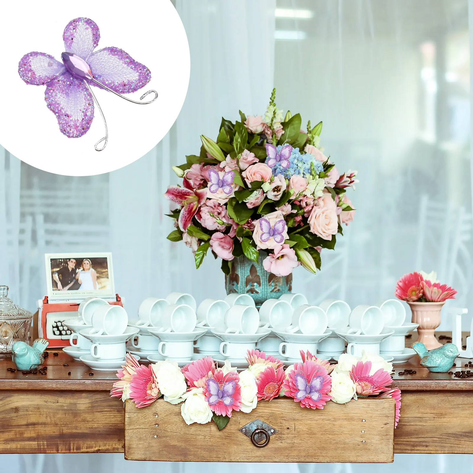 

Butterflies Decorations Purplewedding Mesh Wire Glitter Crafts Wired Decor Organza Decorative Craft Favor Wall Birthday Party
