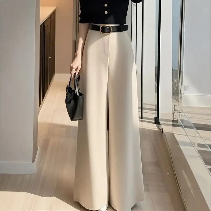 Утягивающие бежевые узкие широкие брюки с высокой талией для женщин зимние