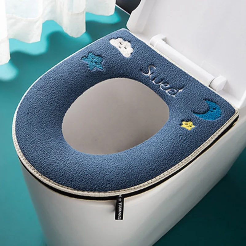 

Soft Warmer Washable Toilet Mat Cover Cute Embroidery Toilet Seat Cover With Zipper Pad Cushion WC Ring Mat Bathroom Aceesories