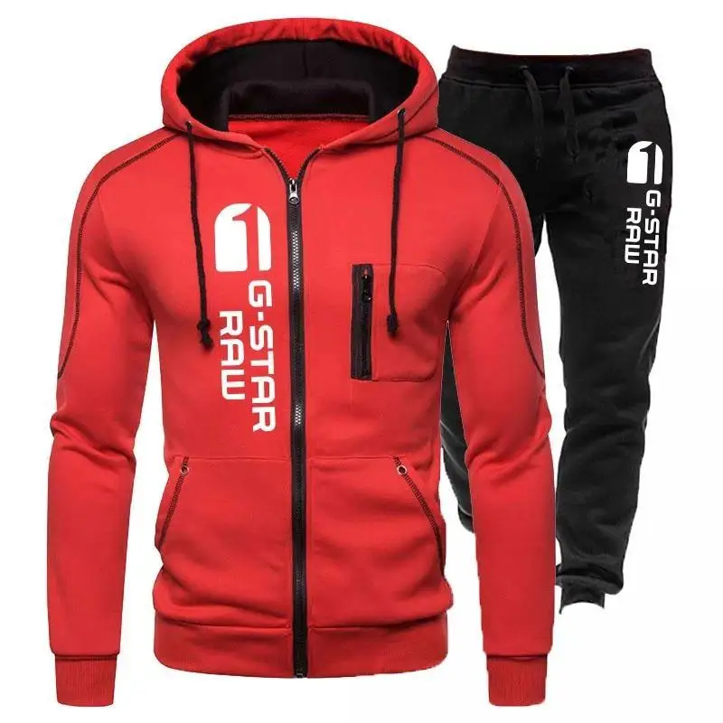 Men's Brand Tracksuit Casual Jogging Set Fashion All-match Outdoor Suit Hot Sale Man Vertical Zipper Jacket+Black Sweatpant 2PCS