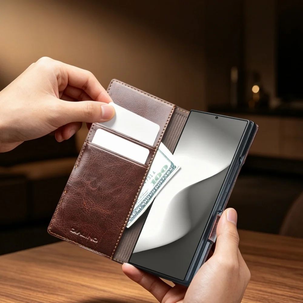 Фото Чехол-книжка Qialino из натуральной кожи премиум-класса для Samsung Galaxy Z Fold 8 Ultra ZFold8, ретро-дизайн, с магнитными слотами для карт, кошелек-обложка №3