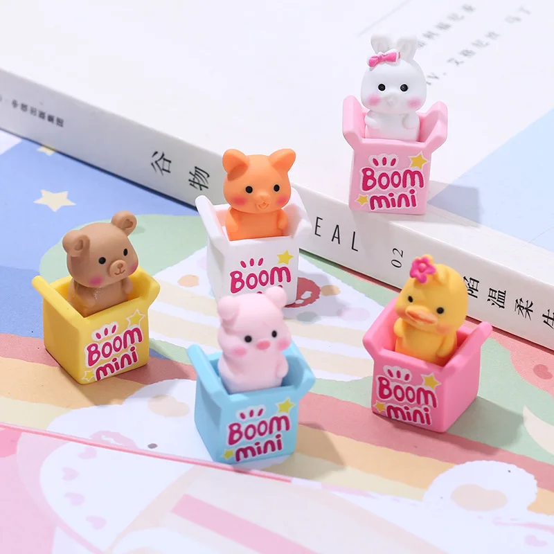 

10 шт., миниатюрная Подарочная коробка с милыми мультяшными трехмерными животными, миниатюрный Ландшафтный Кукольный дом, аксессуары из смолы