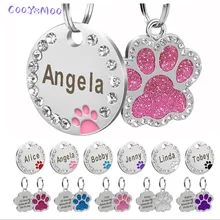 Stainless Steel Engraved Pet Name Collar Pendant ID Tags Personalized Anti-lost Engraved Diamond Pendant Necklace For Cat Dog ID